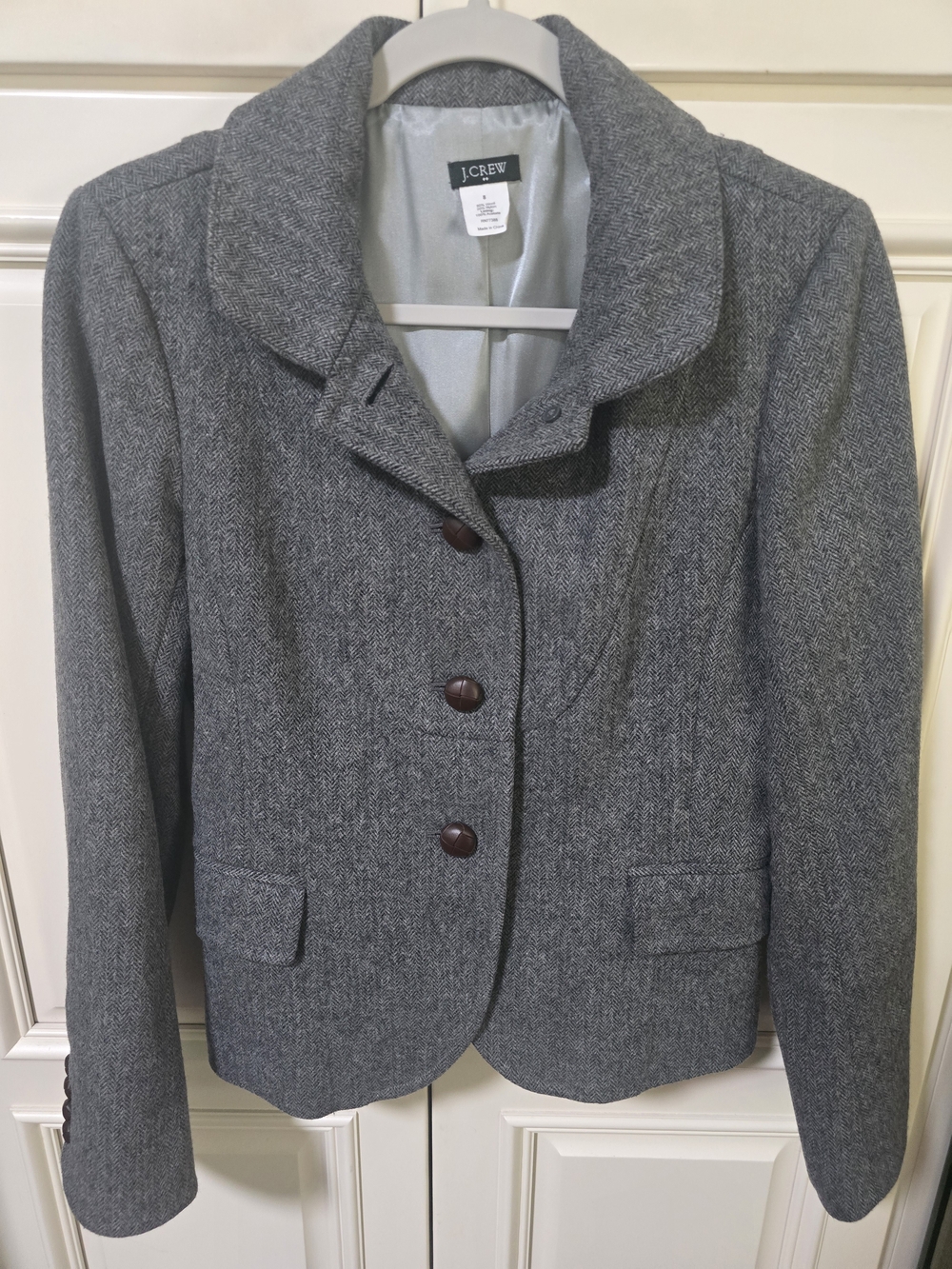 J.Crew "Bella" Grey Herringbone Wool Suit Jacket, Size 8